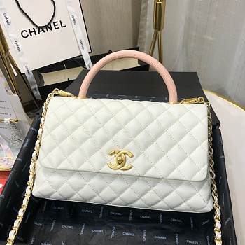 Chanel Coco Handle 92991#White Caviar Leather With Gold Hardware