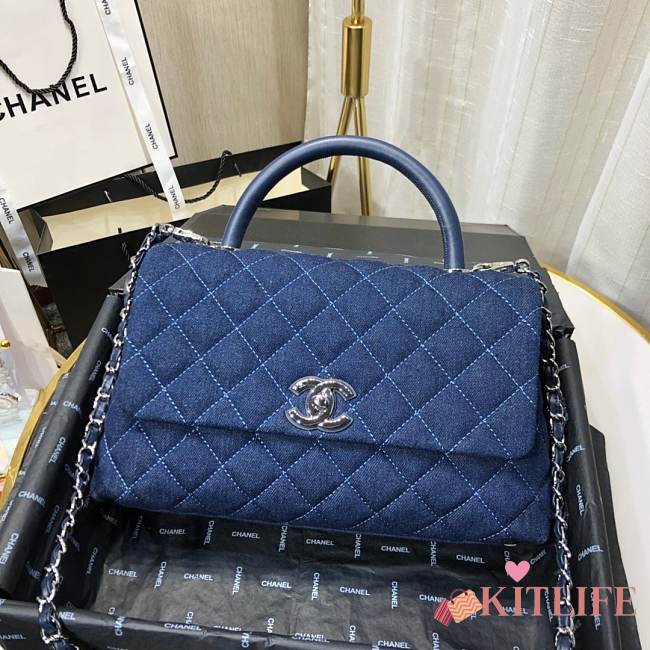 Chanel Coco Handle 92991#Blue Canvas With Silver Hardware - 1