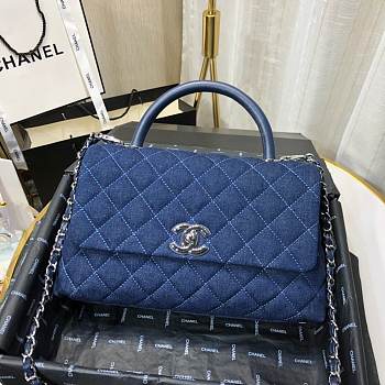 Chanel Coco Handle 92991#Blue Canvas With Silver Hardware