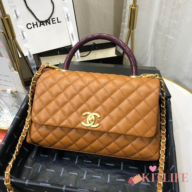 Chanel Coco Handle 92991#Brown Caviar Leather With Gold Hardware - 1