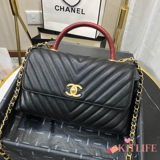 Chanel Coco Handle Caviar Black Leather With Gold Hardware - 1