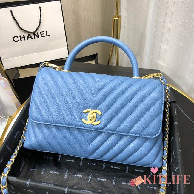 Chanel Coco Handle Blue Caviar Leather With Gold Hardware - 1