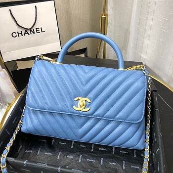 Chanel Coco Handle Blue Caviar Leather With Gold Hardware