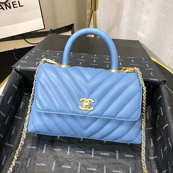 Chanel Coco Handle Blue Caviar Leather With Gold Hardware 23cm