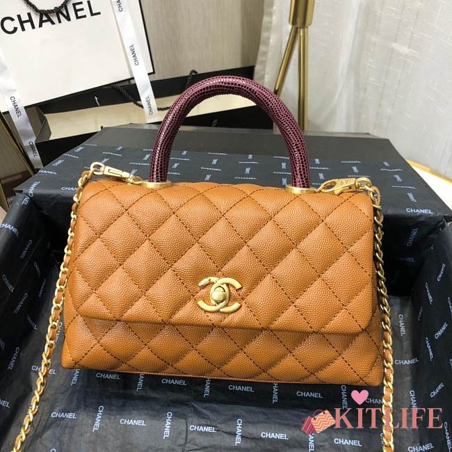 Chanel Coco Handle Brown Caviar Leather With Gold Hardware 23cm - 1