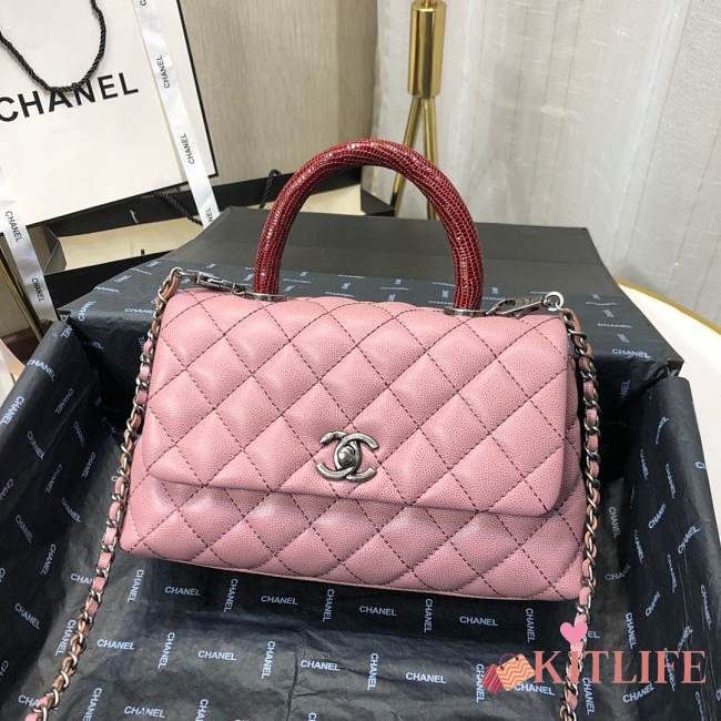 Chanel Coco Handle Caviar Pink Leather With Silver Hardware 23cm - 1