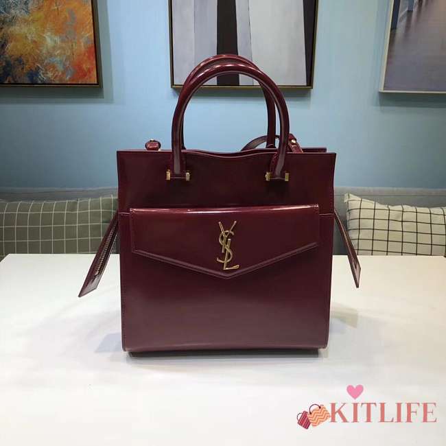 YSL UPTOWN SMALL TOTE IN BURGUNDY - 1