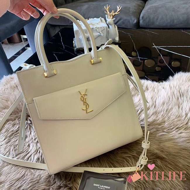 YSL UPTOWN SMALL TOTE IN WHITE - 1