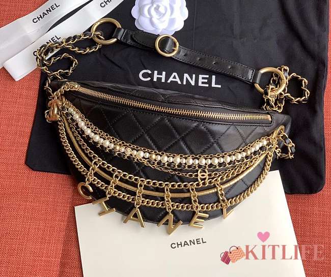 Chanel Black Lambskin Leather Waist Bag  - 1