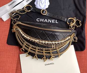 Chanel Black Lambskin Leather Waist Bag 