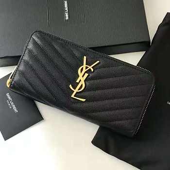 YSL Caviar Leather Black Wallet In Gold Hardware