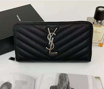 YSL Caviar Leather Black Wallet In Silver Hardware