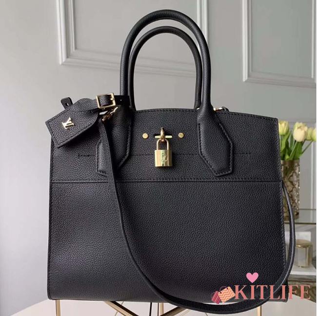 Louis vuitton Taurillon calfskin leather City steamer MM tote bag Black M53015 - 1