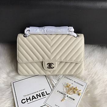 Chanel Flap Bag Chevron Caiar 25CM With Silver Hardware