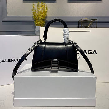 BALENCIAGA HOURGLASS XS TOP HANDLE BAG BLACK SILVER