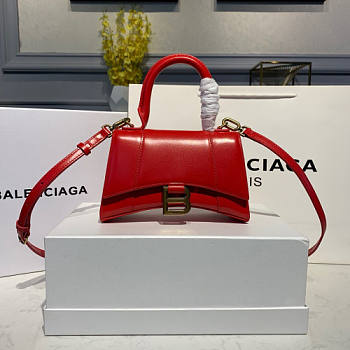 BALENCIAGA HOURGLASS XS TOP HANDLE BAG RED GOLD HARDWARE