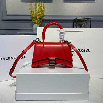 BALENCIAGA HOURGLASS XS TOP HANDLE BAG RED SILVER HARDWARE