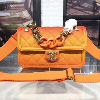  Chanel Flap Grained Calfskin Bag Orange 22cm 