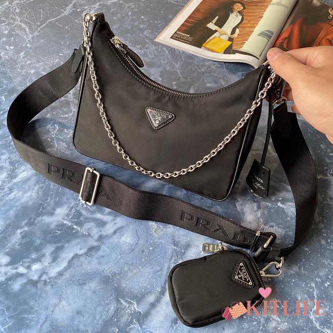 Forubags Prada Nylon Hobo Bag Silver Hardware - 1bh204 - 22x12x6cm - 1