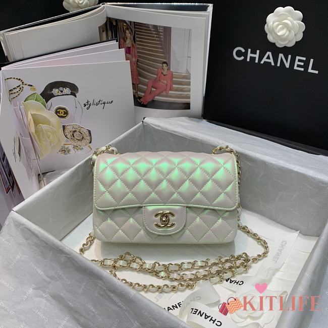 Forubags Chanel Classic Double Flap Metalic White Bag Yellow Hardware - 20cm - 1