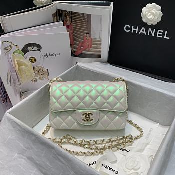 Forubags Chanel Classic Double Flap Metalic White Bag Yellow Hardware - 20cm