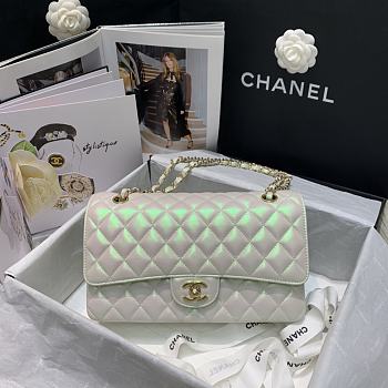 Chanel Classic Double Flap Metalic White Bag Yellow Hardware - 25.5x15.6cm