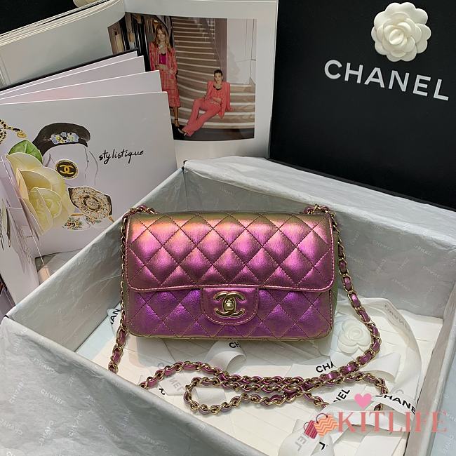 Forubags Chanel Classic Double Flap Metalic Pink Bag Gold Hardware – 20cm - 1
