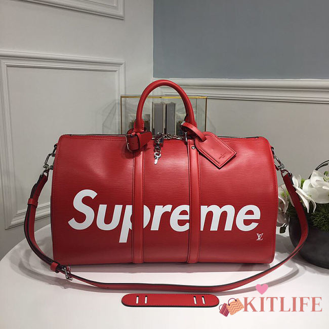 Forubags Louis Vuitton Keepall Travel Blue Supreme Red Bag – M53419 – 45x27x20cm - 1