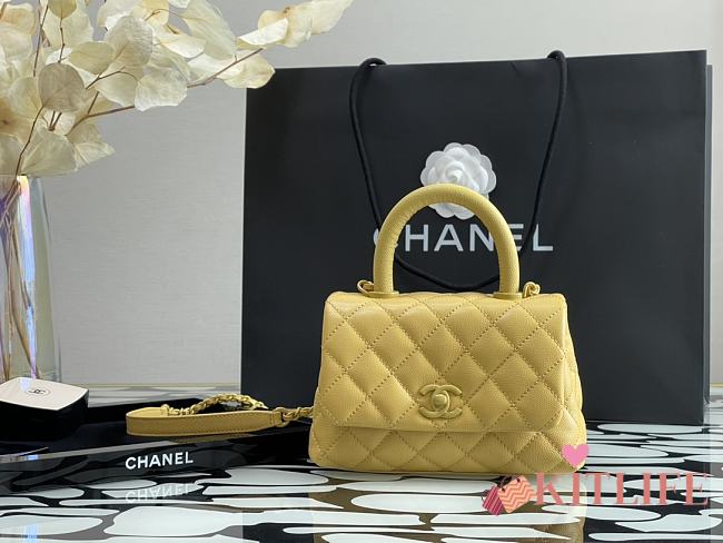 Forubags Chanel Coco Handle Mini Diamond Plaid Calfskin Lemon Yellow  - 99003 - 13×19×9 cm - 1