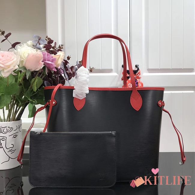 Forubags Louis Vuitton Neverfull MM Epi Leather Elephant Black/ Red - M40882 – 32x29x19 cm - 1