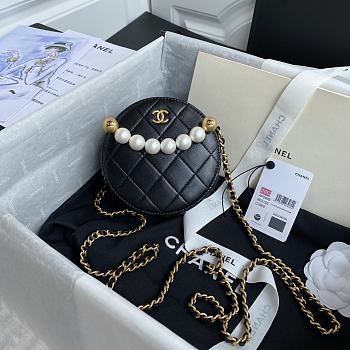 Forubags Chanel Round Cake Pearl Bag Black - AP0999 – 12x12x4.5 cm