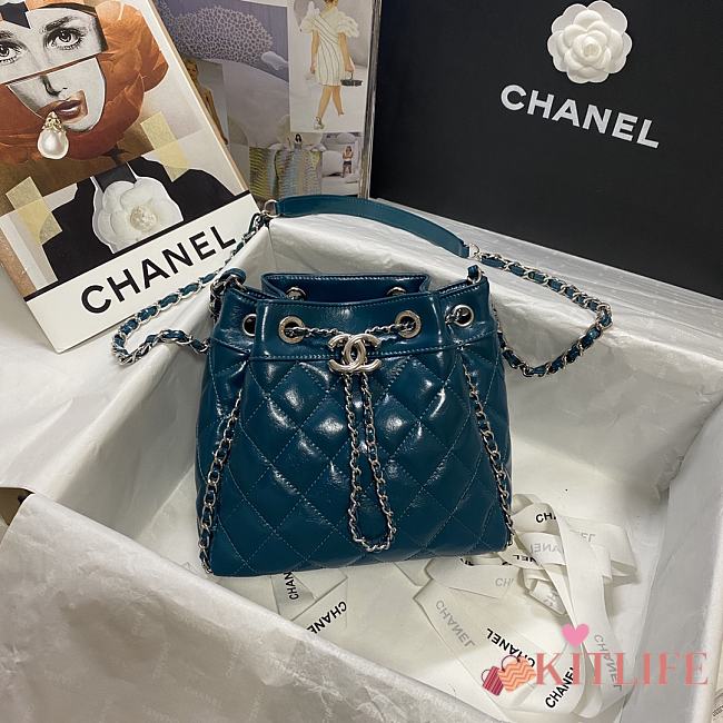Forubags Chanel Bucket Wrinkled Retro Cowhide Texture Teal Blue - 1803 – 20.5x19x10.5 cm - 1