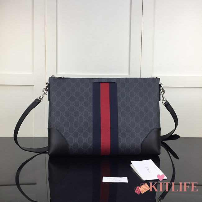 Forubags Gucci GG Flat Messenger Bag Black/ Grey – 474139 – W35.5xH25xD4cm cm - 1