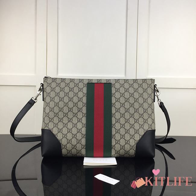 Forubags Gucci GG Flat Messenger Bag Brown/ Black – 474139 – W35.5xH25xD4cm cm - 1