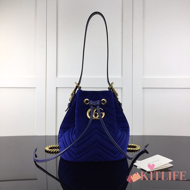 Forubags Gucci GG Marmont Quilted Velvet Bucket Bag Sapphire Blue – 525081 – W21xH22xD11 cm - 1