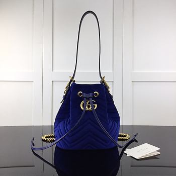 Forubags Gucci GG Marmont Quilted Velvet Bucket Bag Sapphire Blue – 525081 – W21xH22xD11 cm