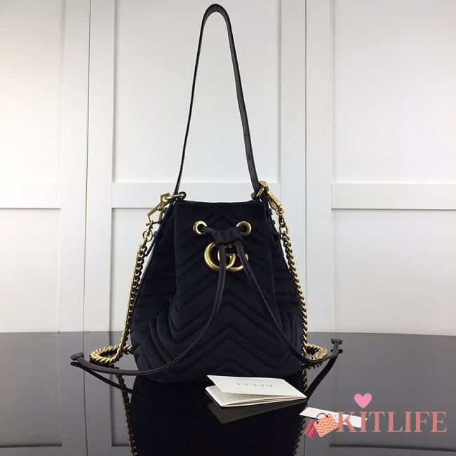 Forubags Gucci GG Marmont Quilted Velvet Bucket Bag Gram – 525081 – W21xH22xD11 cm - 1