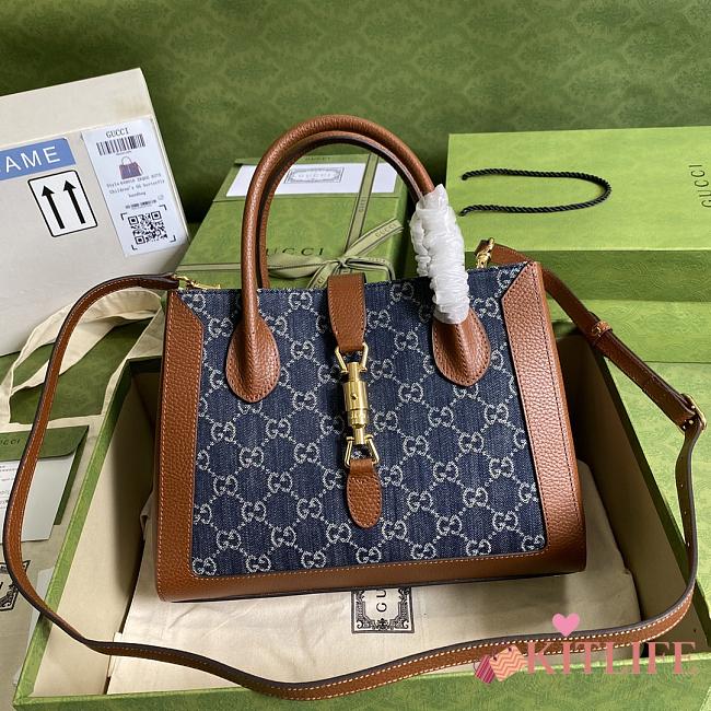 Forubags Gucci Jackie 1961 Medium Tote Bag Denim/Brown Leather - 649016 – 30x24x12cm - 1