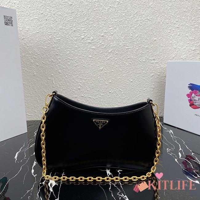 Forubags Prada Leather Chain Hobo Bag Black - 1BC148 –25.5×15.5x4 cm - 1