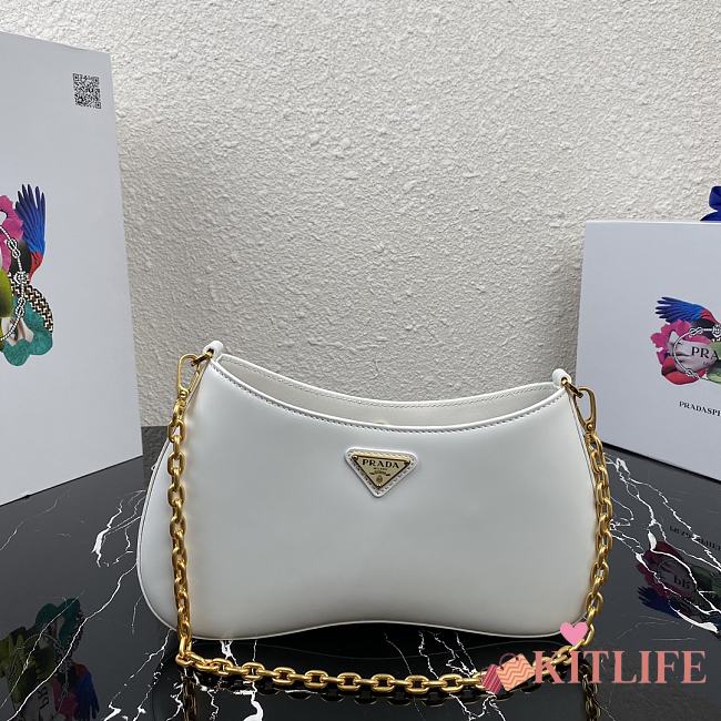 Forubags Prada Leather Chain Hobo Bag White - 1BC148 –25.5×15.5x4 cm - 1