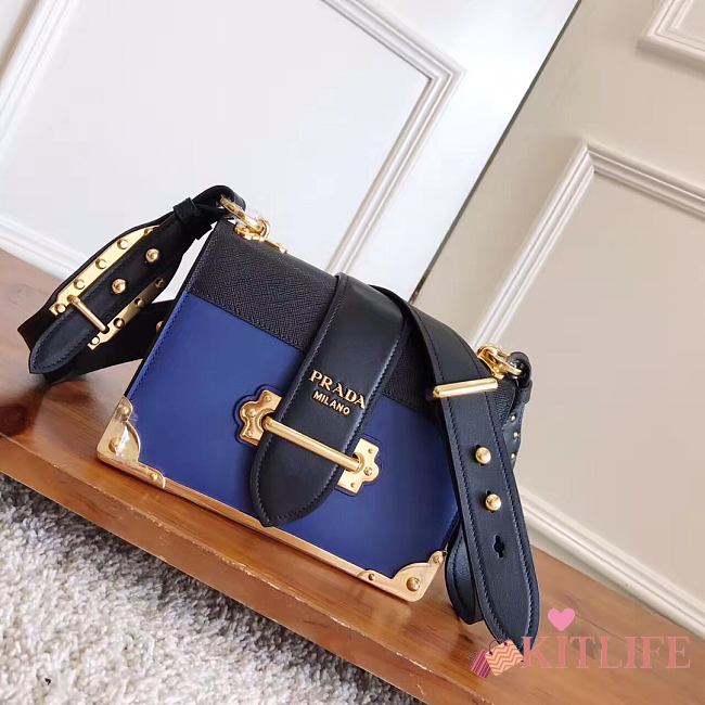 Forubags Prada Cahier Leather Bag Sea Blue/ Black - 1BD045 – 19x14×9 cm - 1