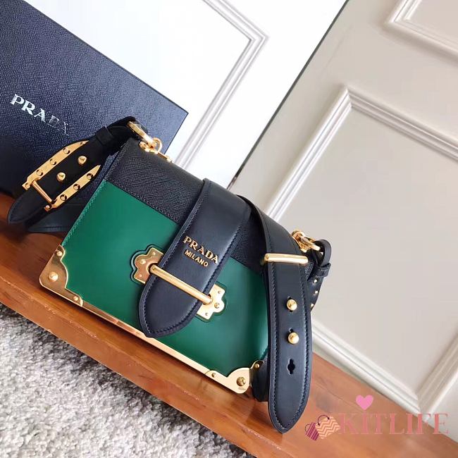 Forubags Prada Cahier Leather Bag Green/ Black - 1BD045 – 19x14×9 cm - 1