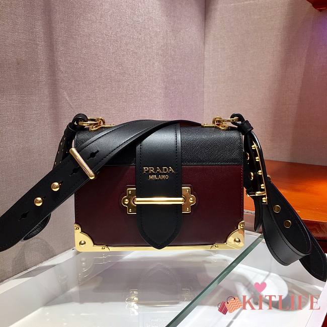 Forubags Prada Cahier Leather Bag Currant Red/ Black - 1BD045 – 19x14×9 cm - 1