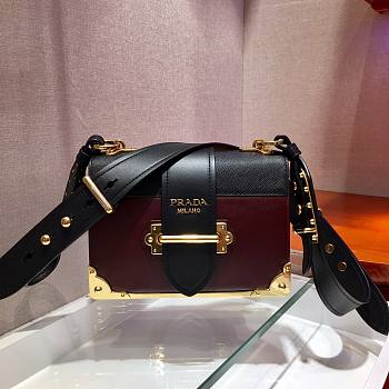 Forubags Prada Cahier Leather Bag Currant Red/ Black - 1BD045 – 19x14×9 cm