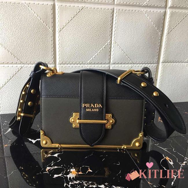Forubags Prada Cahier Leather Dark Grey/ Black - 1BD045 – 20x14×8.5 cm - 1