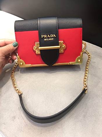 Forubags Prada Cahier Leather Mini Red/ Black - 1BH018 – 18x11.5×4 cm