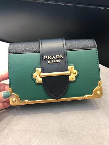 Forubags Prada Cahier Leather Sea Green/ Black - 1BH018 – 18x11.5×4 cm