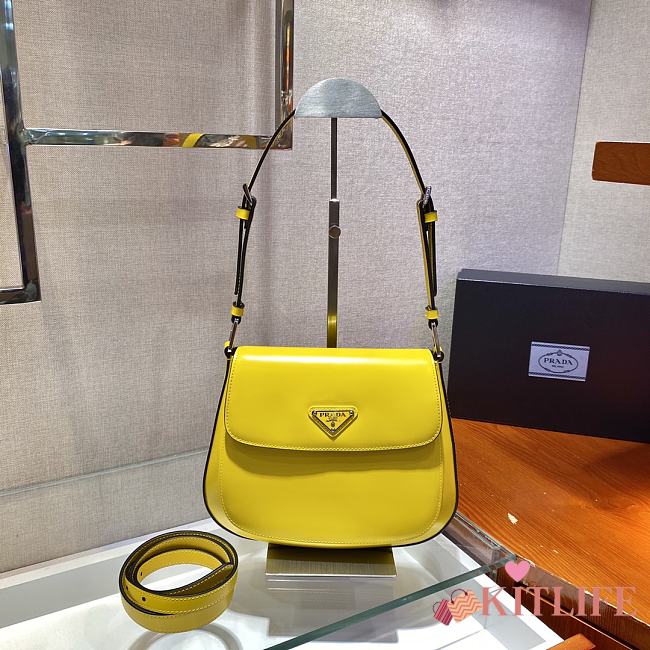 Forubags Prada Cleo Brushed Leather Shoulder Bag With Flap Yellow - 1BD303 – 24x19x6 cm - 1