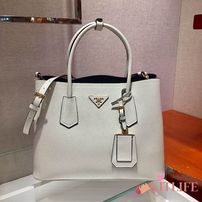 Forubags Prada Medium Saffiano Leather Double Bag White/Black - 1BG775 – 33x24.5x14 cm - 1