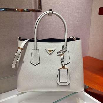 Forubags Prada Medium Saffiano Leather Double Bag White/Black - 1BG775 – 33x24.5x14 cm